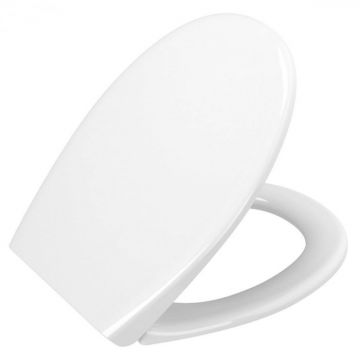 Capac WC universal model 1 forma ovala duroplast, inchidere lenta soft close, detasabil cu balamale metalice, fixare de sus   84-003-019